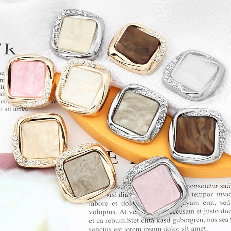 Buttons,Metal Buttons, Buttons 20/23/25mm Rhinestone Square Shank Metal for DIY Clothing Coat Sweater Cardigan Sewing Large Accessories(Silver Framed Beige,25mm 5pcs) - Image 3