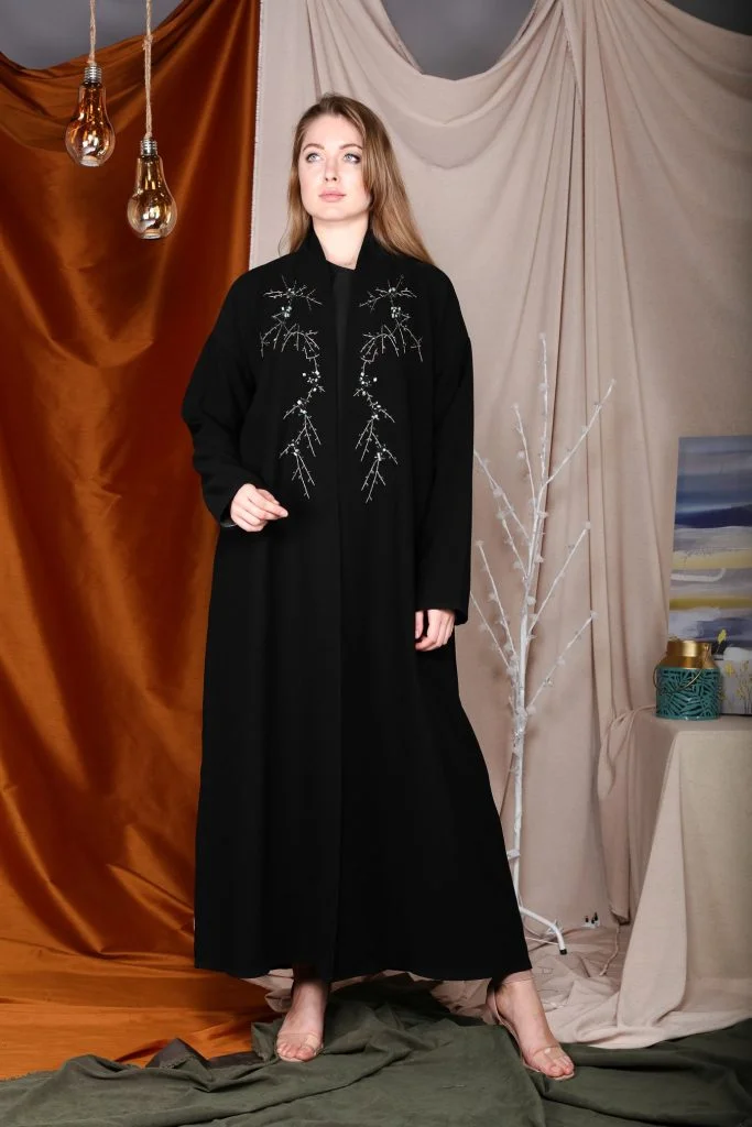 Moistreet Embroidered Front Open Abaya