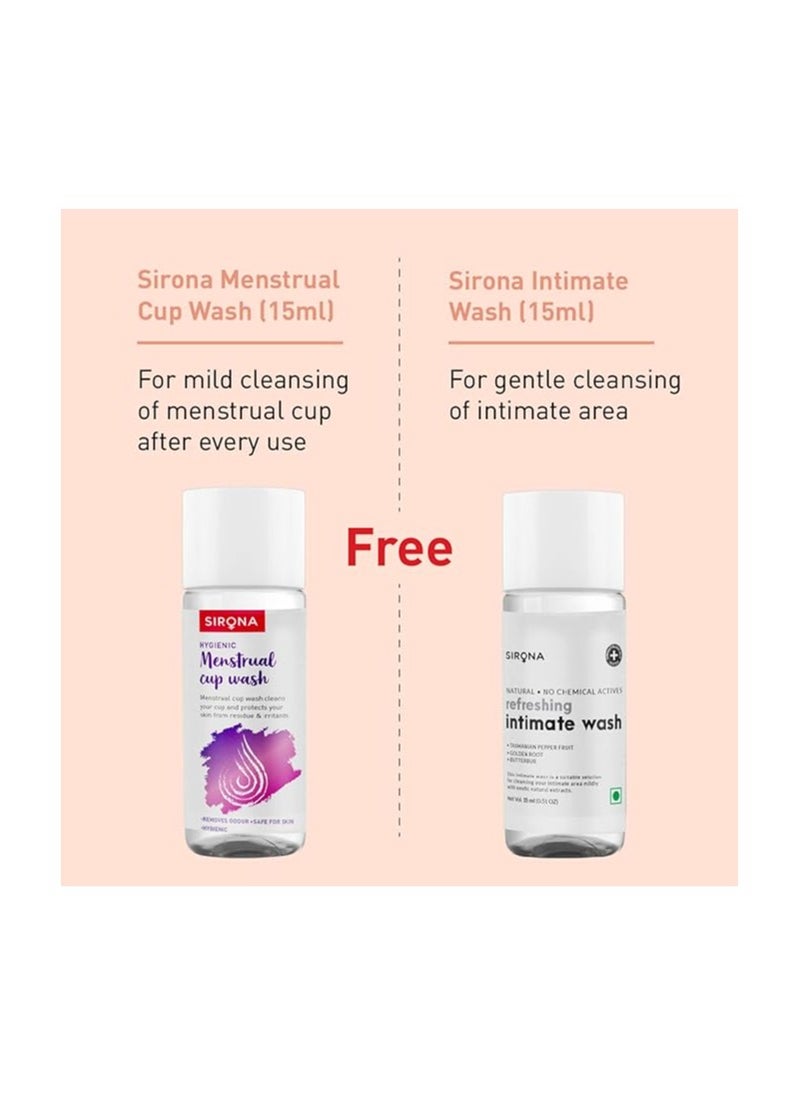 Sirona - Menstural cup with intimate wash and menstural cup wash samples Small - Image 1