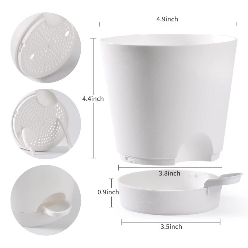 Qaobo Plant Pots 6 PCS 5 inch Self Watering Planters High Drainage Flowers Pot for Indoor Outdoor Plants with Reservoir Tray and Watering Lip Gardening Planter Garden Flower Pots, White - Image 2
