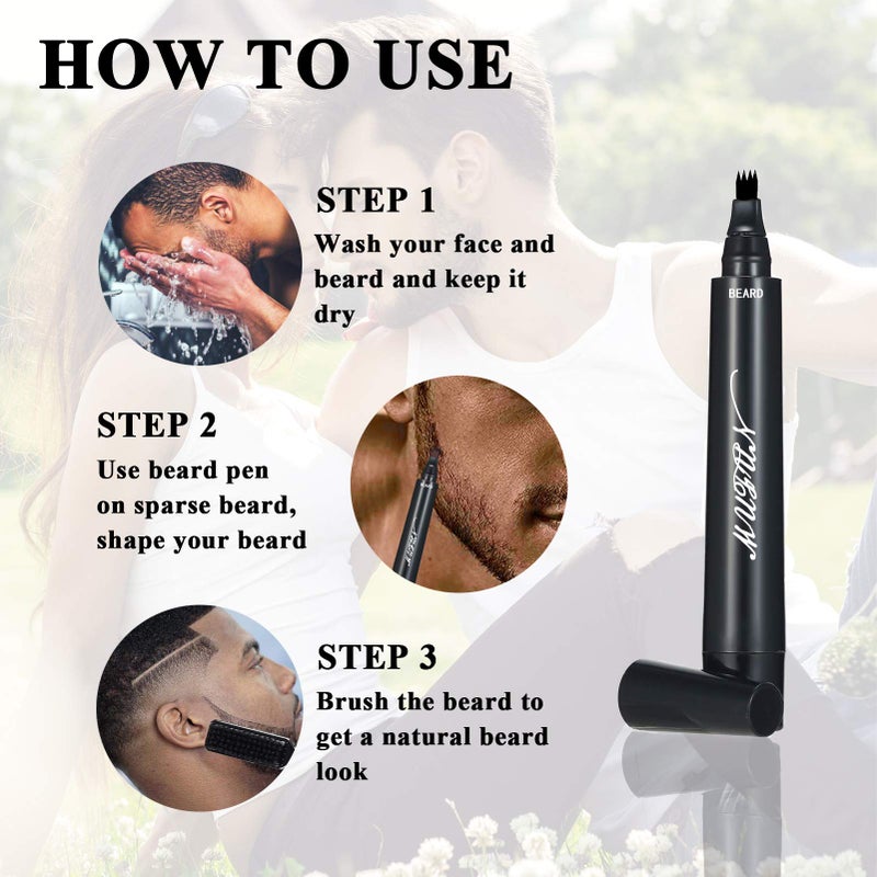 MUFUN Beard Pencil Filler for Men - Sweat Proof, Water Resistance, Long Lasting & Natural Finish barber Pencil, Mustache Repair Shape (BLACK) - Image 4