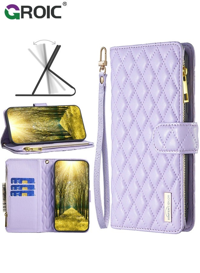 GROIC For Samsung Galaxy S24 Ultra 6.8 Inch Wallet Case,Multi-Function Wallet Case, 3 in 1 Stand, Wallet and Galaxy S24 Ultra Case, Flip Strap Zipper Card Holder Phone Case with Wristband - Image 1