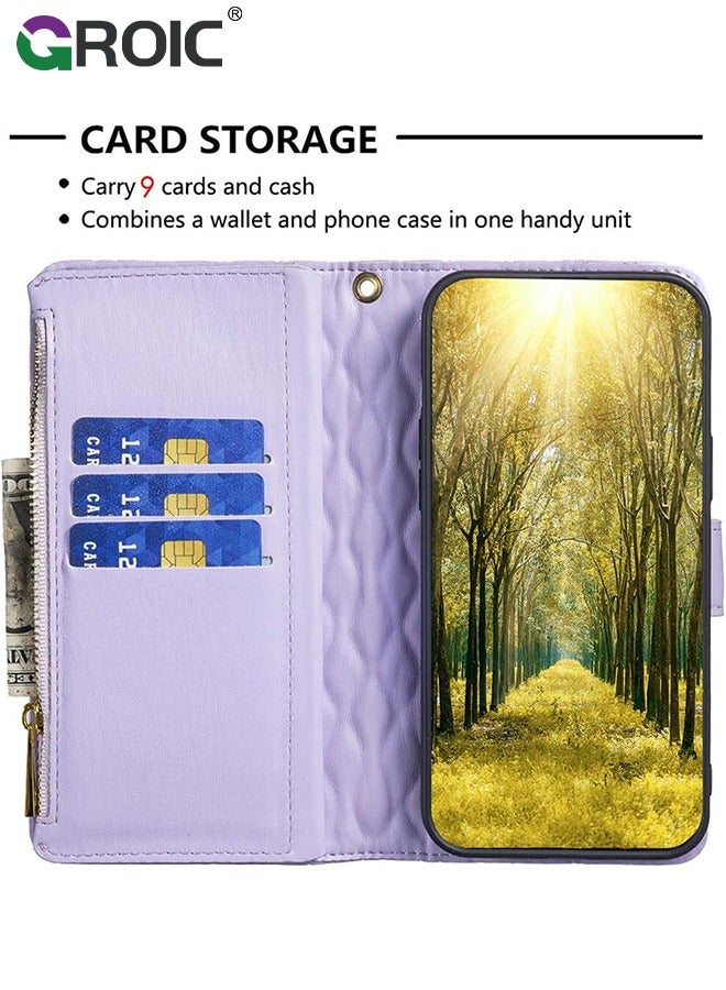 GROIC For Samsung Galaxy S24 Ultra 6.8 Inch Wallet Case,Multi-Function Wallet Case, 3 in 1 Stand, Wallet and Galaxy S24 Ultra Case, Flip Strap Zipper Card Holder Phone Case with Wristband - Image 3