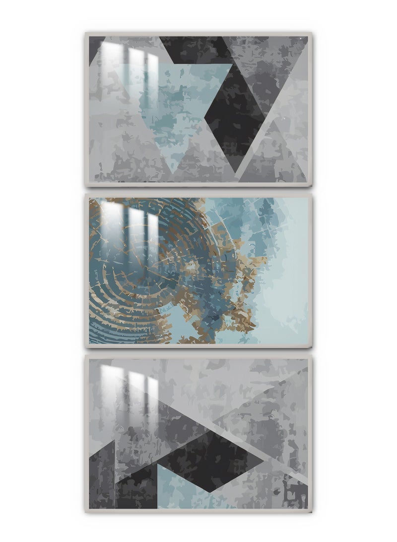 ماركتنا ثلاث لوحات جدارية120x60سم مع برواز فضي وطبقة اكريلك شفاف بتصميم تجريدي - Image 2
