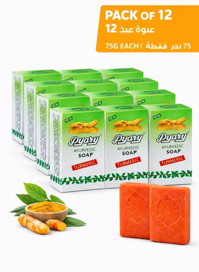 بياري صابون بالكركم الأيورفيدي عبوة 12 × 75 جم | صابون استحمام عشبي طبيعي | غني بالكركم | مناسب لجميع أنواع البشرة - Image 1