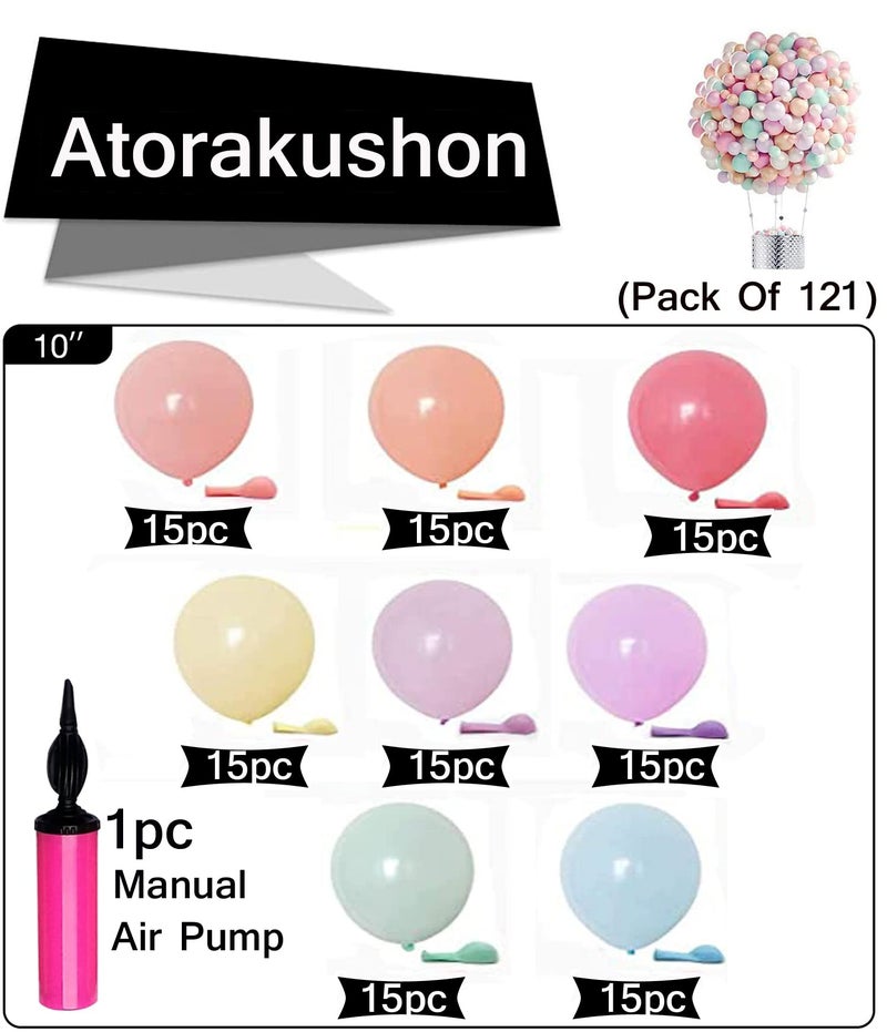 atorakushon Assorted Rainbow Colour Pastel Latex Party Balloons 10''Inches Pack of 120 With 1 Manual Hand Air Pump For Home Decoration Happy Birthday Party Supplies Wedding Baby Shower Anniversary - Image 3