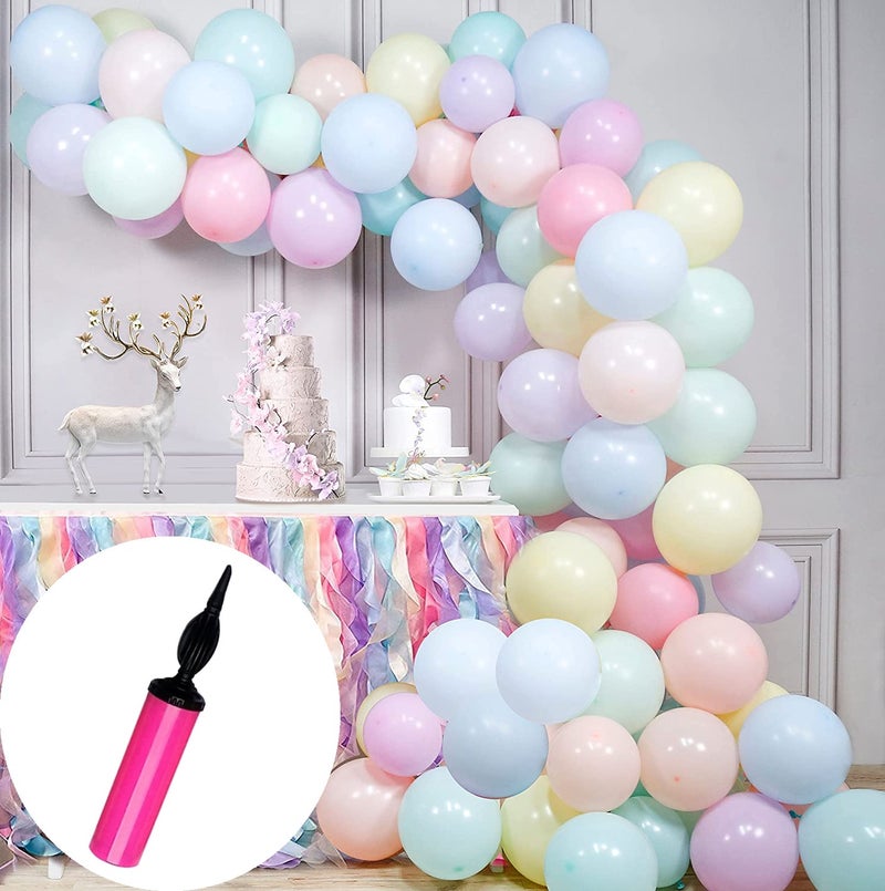 atorakushon Assorted Rainbow Colour Pastel Latex Party Balloons 10''Inches Pack of 120 With 1 Manual Hand Air Pump For Home Decoration Happy Birthday Party Supplies Wedding Baby Shower Anniversary - Image 1