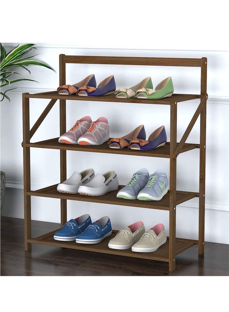 LINGWEI Wooden Shoe Rack Foldable Shoe Shelf with Portable Handle Space Saving Free Standing Wooden Shoe Cabinet Storage Organizer For Hallway Entryway Living Room Bedroom - Image 1