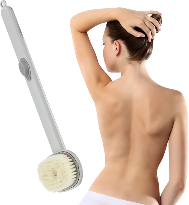 Liquid Bath Brush with Long Handle, Removable Back Body Bath Sponge Bath Brush with Integrated Shower Gel Reservoir, Shower Brush Back with Long Handle Deep Cleaning Tool (Grey)