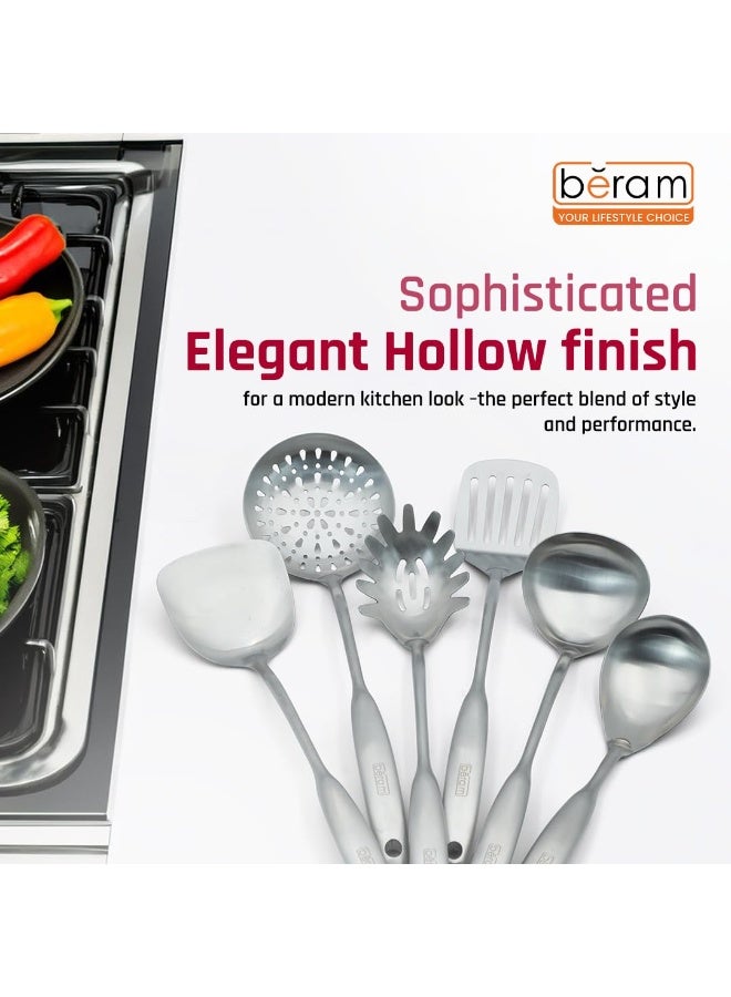 BERAM Elegant Hollow Handles Stainless Steel Cooking Utensils Set 6 Pieces Spatula Turner Rice Scoop Pasta Server Skimmer Soup Ladle Kitchen Tools for Daily Use Daily Use Cookware Set 304 - Image 2
