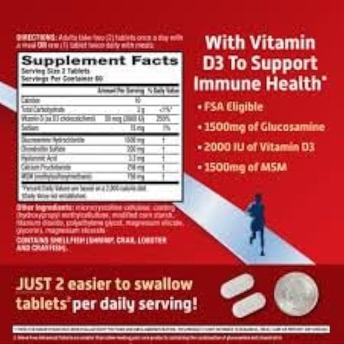 Leader Advanced Glucosamine Chondroitin Plus MSM, Dietary Supplement, Compare to Schiff Move Free Advanced + MSM Active Ingredient 90 Caplets - Image 3