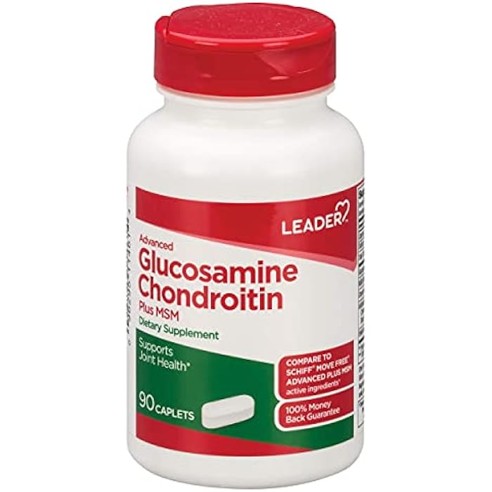 Leader Advanced Glucosamine Chondroitin Plus MSM, Dietary Supplement, Compare to Schiff Move Free Advanced + MSM Active Ingredient 90 Caplets - Image 1