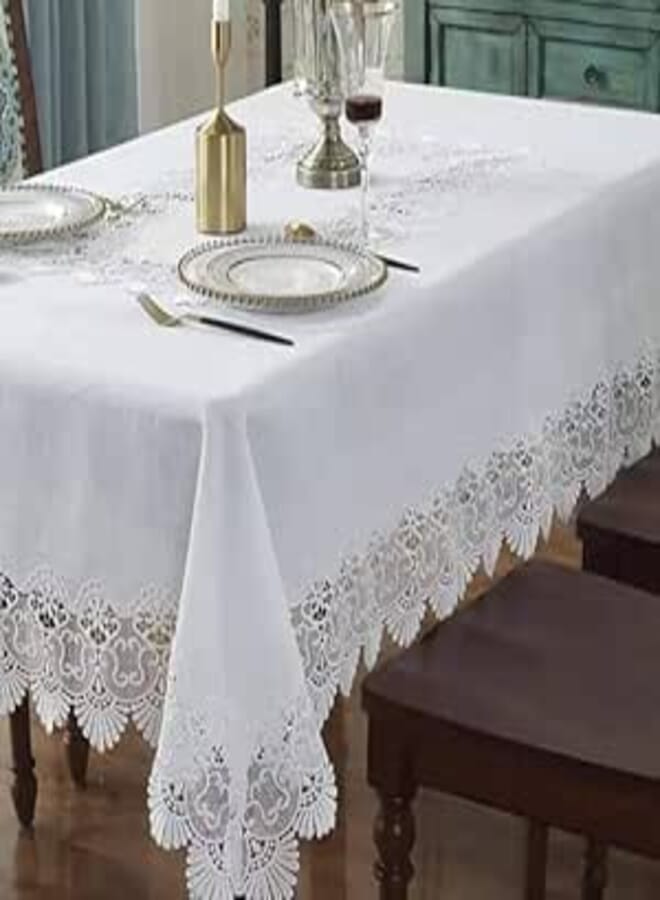 Generic Leather Tablecloth with Lace Trim, White, 150x210 cm, .br