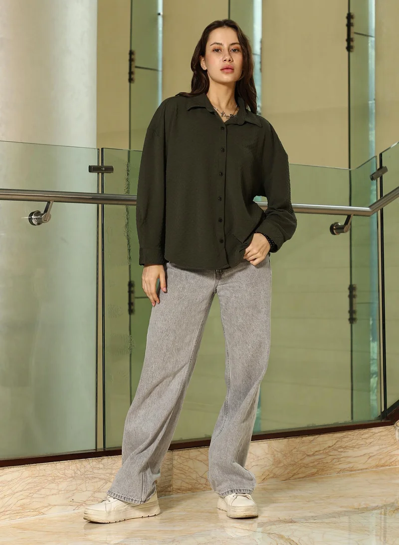 Pinacolada  Women's Sacramento Green Interlink-Jacquard Shirt for Women | Best Price UAE