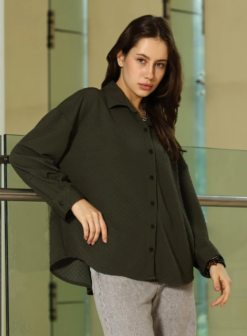 Pinacolada  Women's Sacramento Green Interlink-Jacquard Shirt for Women | Best Price UAE