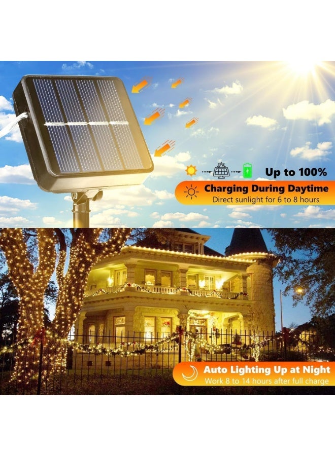 20M Solar Powered Outdoor Decorative LED String Lights with 200 Yellow LEDs – Garden Fairy Lights Charged by Solar Energy Only – IP65 Waterproof with 8 Lighting Modes and Memory Function - Image 2
