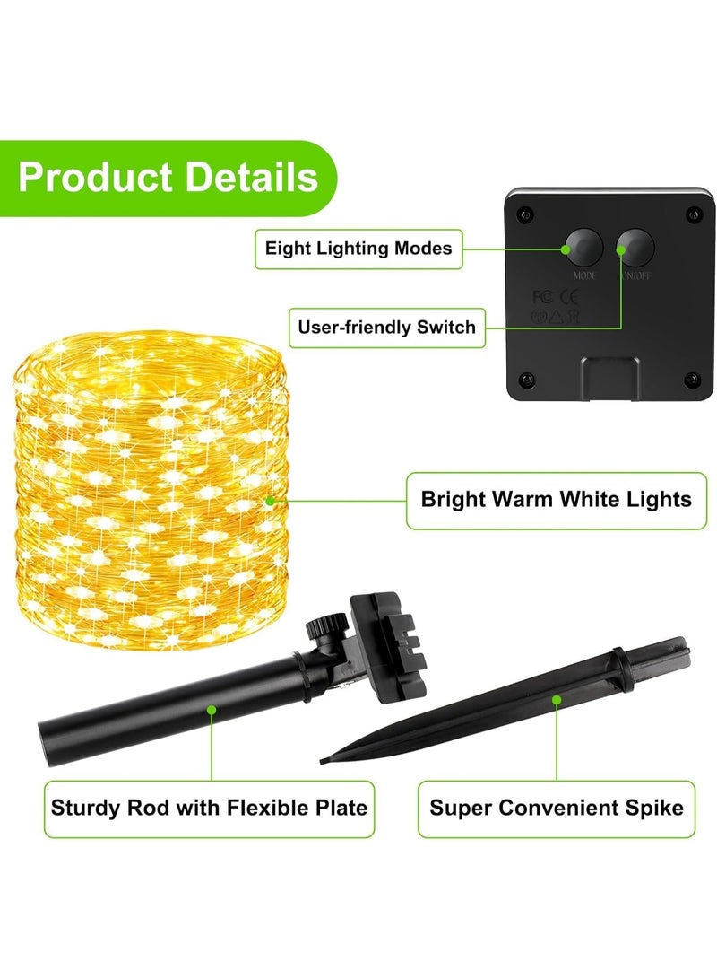 20M Solar Powered Outdoor Decorative LED String Lights with 200 Yellow LEDs – Garden Fairy Lights Charged by Solar Energy Only – IP65 Waterproof with 8 Lighting Modes and Memory Function - Image 4
