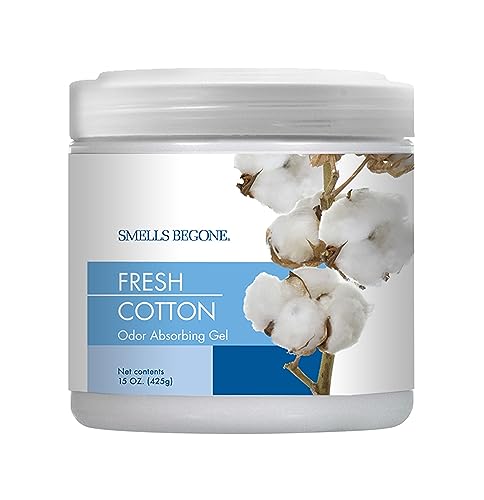 SMELLS BEGONE 15 oz Air Freshener Odor Absorber Gel - Absorbs Odor from Bathrooms, Cars, Pet Areas, Boats and RVs - Made with Essential Oils - Fresh Cotton Scent - Image 1