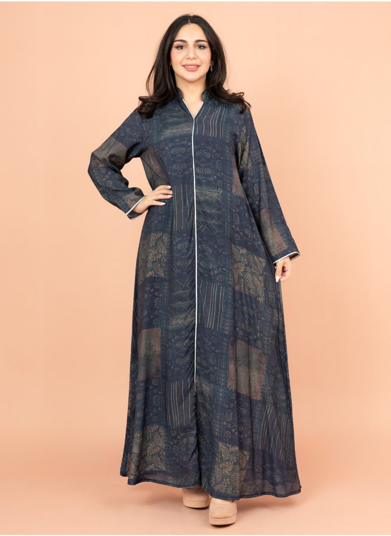 IKKXA Multicolor Patterns Modern Jalabiya IK1021 BlueB  - Image 1