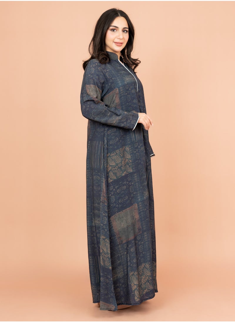 IKKXA Multicolor Patterns Modern Jalabiya IK1021 BlueB  - Image 3