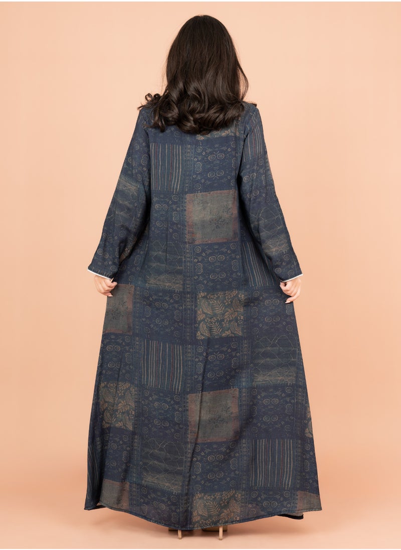 IKKXA Multicolor Patterns Modern Jalabiya IK1021 BlueB  - Image 4