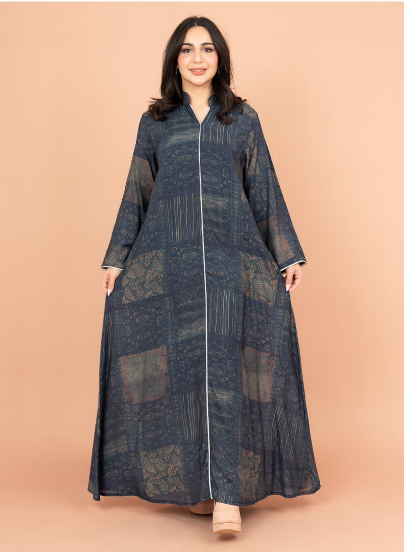 IKKXA Multicolor Patterns Modern Jalabiya IK1021 BlueB  - Image 5
