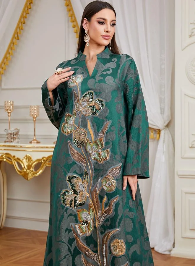 Take Two Teal Women Teal Sequin Embroidered Jalabiya for Women | Best Price UAE