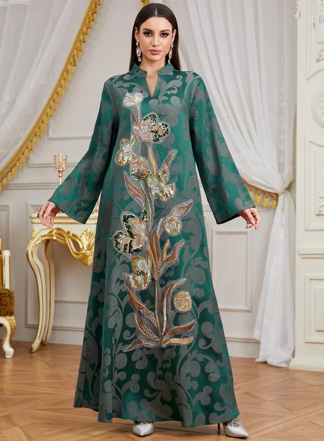 Take Two Teal Women Teal Sequin Embroidered Jalabiya for Women | Best Price UAE