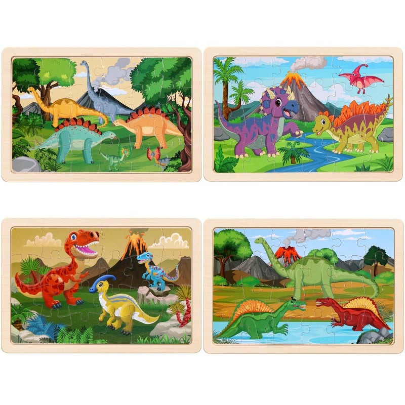 NASHRIO Wooden Puzzles Dinosaur Toys for Kids Ages 3-5, Set of 4 Packs with 20-Piece Wood Jigsaw Puzzles, Preschool Educational Brain Teaser Boards for Boys and Girls 3 4 5 6 Years Old - Image 2