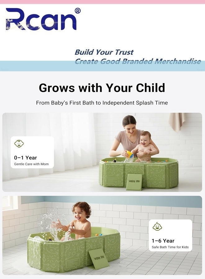 ركان حوض استحمام قابل للطي للأطفال الصغار، مزود بسدادة تصريف وقاعدة مانعة للانزلاق، مع دعامة معززة، وسعة كبيرة جدًا، ولعبة حمام مائية محمولة، ومجموعة استحمام كاملة مع كرات المحيط وألعاب البط للأطفال من عمر 0 إلى 8 سنوات. - Image 4