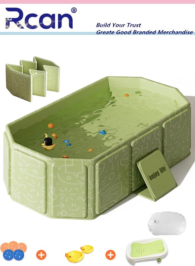 ركان حوض استحمام قابل للطي للأطفال الصغار، مزود بسدادة تصريف وقاعدة مانعة للانزلاق، مع دعامة معززة، وسعة كبيرة جدًا، ولعبة حمام مائية محمولة، ومجموعة استحمام كاملة مع كرات المحيط وألعاب البط للأطفال من عمر 0 إلى 8 سنوات. - Image 1