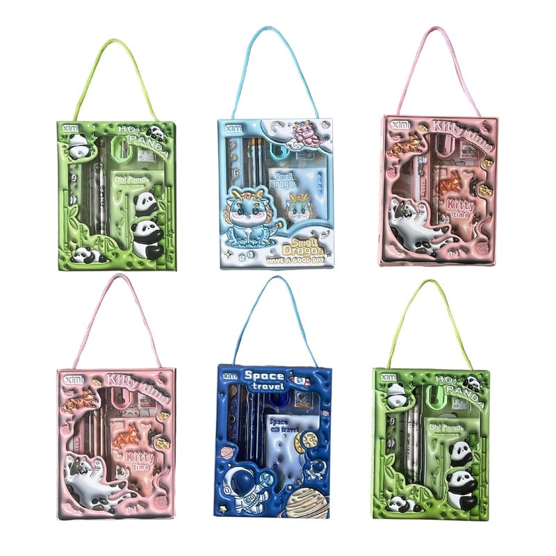 FUBIX Kids Stationery Gift Box | Fancy School Supplies for Children | Best for Birthday Return Gift| Combo Set with Pencils, Eraser, Scale, Sharpner & Notepad (Set of 6) - Image 1