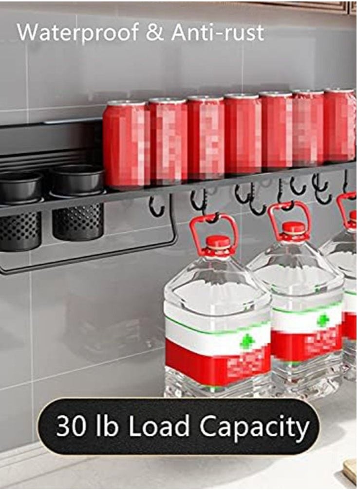 Perfii - Wall Mounted Spice Rack with 12 Removable Hooks Floating Shelves Holder with Towel Bar Heavy Duty Storage Shelf Features Self Adhesive Anti Rust Stainless Steel Design with Large Load Capacity - Image 1