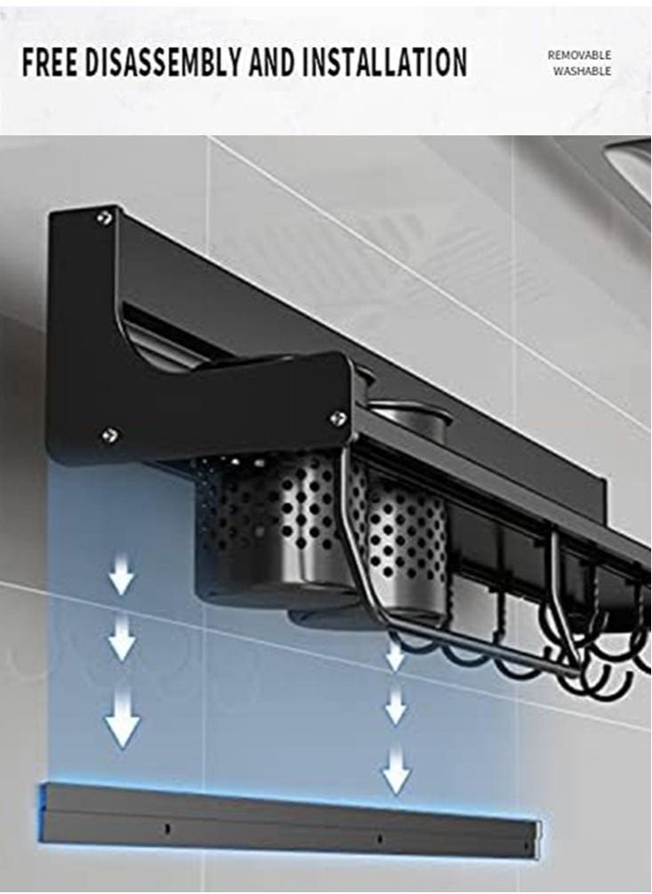 Perfii - Wall Mounted Spice Rack with 12 Removable Hooks Floating Shelves Holder with Towel Bar Heavy Duty Storage Shelf Features Self Adhesive Anti Rust Stainless Steel Design with Large Load Capacity - Image 1