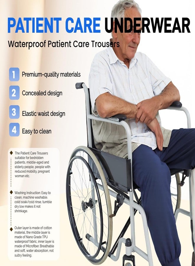 LAROTSUBA Waterproof Patient Care Trousers,Patient Care Underwear,Adjustable Incontinence Trousers,Reusable Adaptive Apparel for Bedridden,Elderly,Mobility Impaired (Long,Blue,M - Image 3