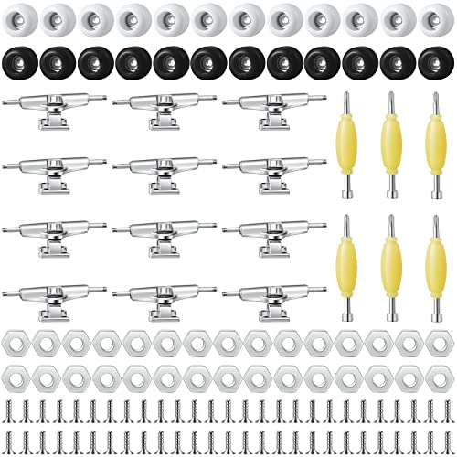 Jexine 6 Sets DIY Fingerboard Kit Fingerboard Accessories Mini Finger Skateboard Parts Include 12 Brackets 54 Screws 30 Nuts 6 Screwdriver 24 Board Wheels Tool for 96mm(Black, White) - Image 1