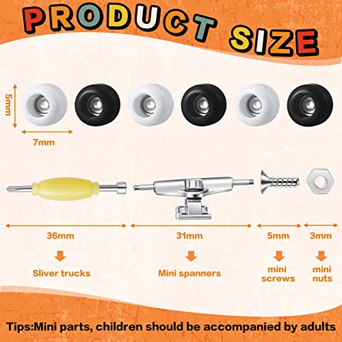 Jexine 6 Sets DIY Fingerboard Kit Fingerboard Accessories Mini Finger Skateboard Parts Include 12 Brackets 54 Screws 30 Nuts 6 Screwdriver 24 Board Wheels Tool for 96mm(Black, White) - Image 2