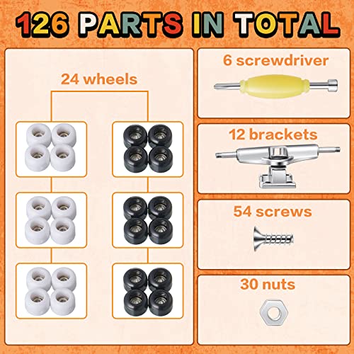 Jexine 6 Sets DIY Fingerboard Kit Fingerboard Accessories Mini Finger Skateboard Parts Include 12 Brackets 54 Screws 30 Nuts 6 Screwdriver 24 Board Wheels Tool for 96mm(Black, White) - Image 3