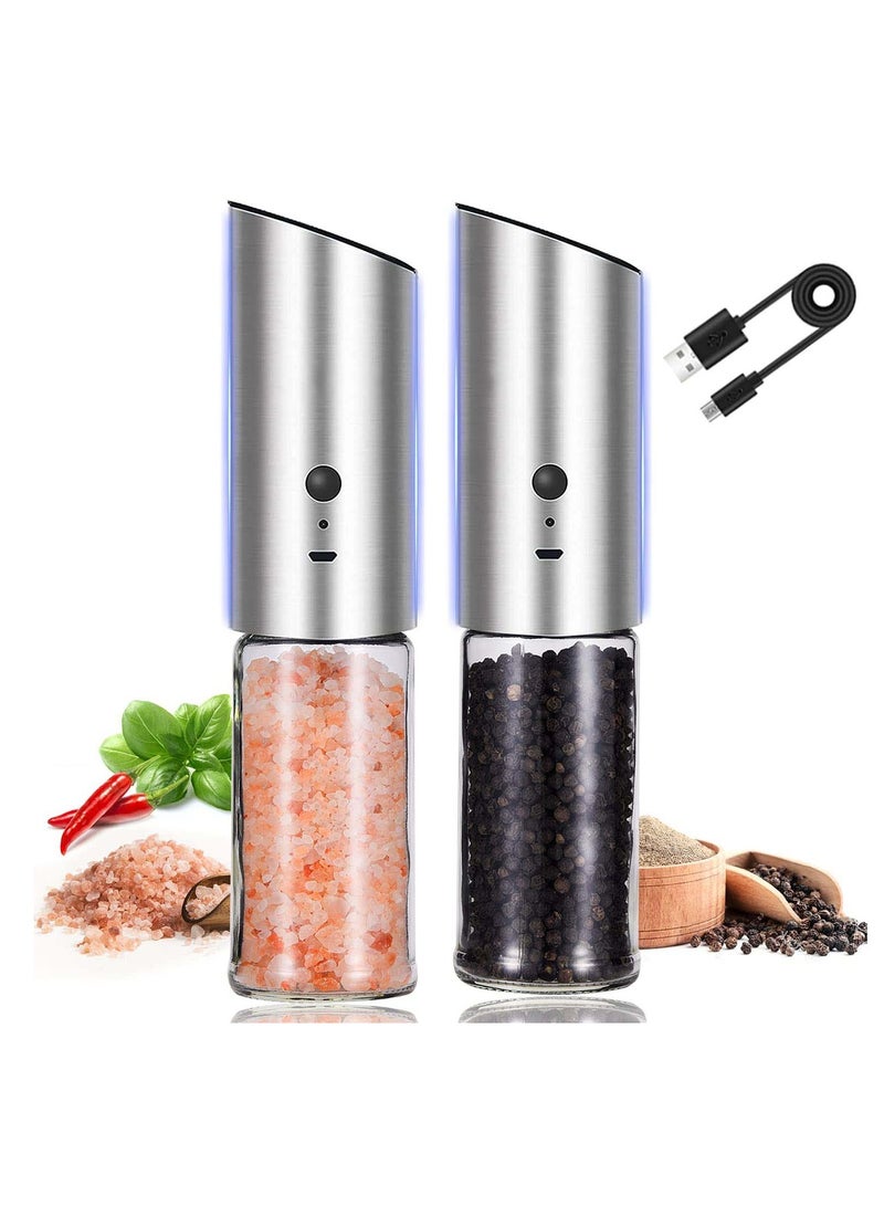 Barakah Electric Salt and Pepper Grinder Set, 2 Pcs USB Rechargeable Electric Refillable Gravity Shakers, Adjustable Coarseness, Refillable Gravity Salt and Pepper Grinder Set - Image 1