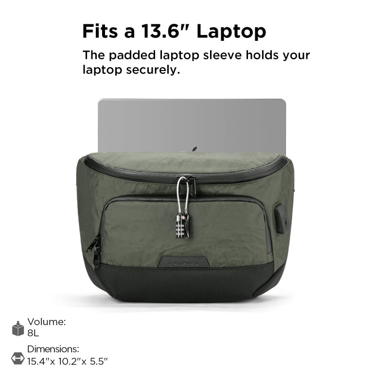 ALPAKA Bravo Sling Max, 8L RFID-Blocking Sling Laptop Bag for Men with Maglockz Buckle, Lockable Zips & External USB Port - Image 3