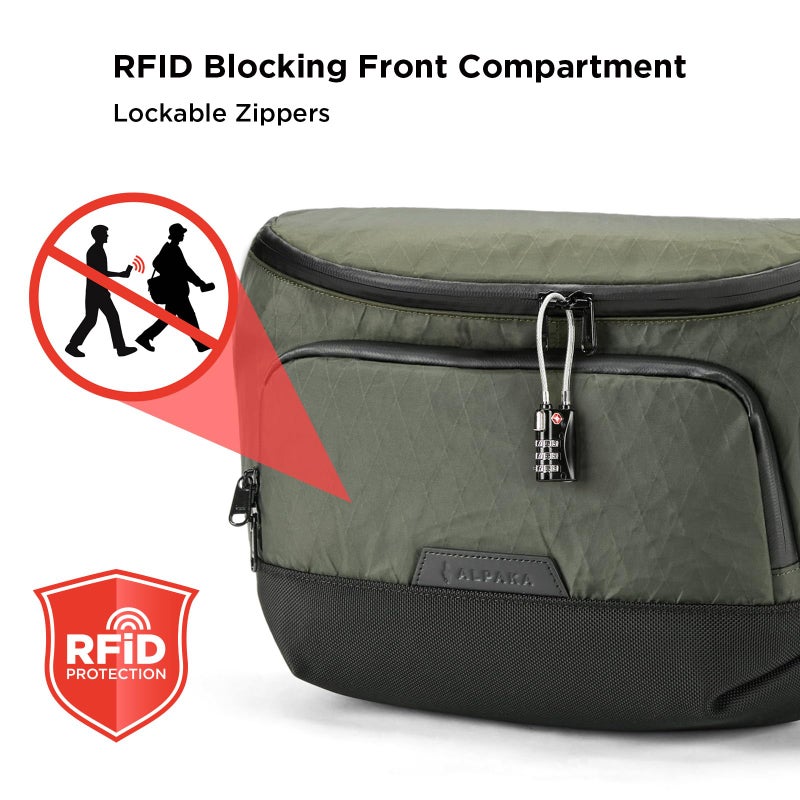 ALPAKA Bravo Sling Max, 8L RFID-Blocking Sling Laptop Bag for Men with Maglockz Buckle, Lockable Zips & External USB Port - Image 4