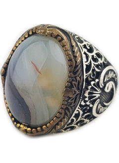 Yemen Agate Stone Men's 925 Sterling Silver Men's Ring