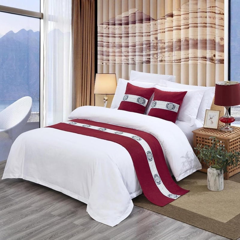 Bed Runners King Size Hotel Double-siBed Bed Cover Cotton Linen Bed Scarves Bedspreads Throw Decor Protection A-Red 50 * 180cm for 1.2m Bed