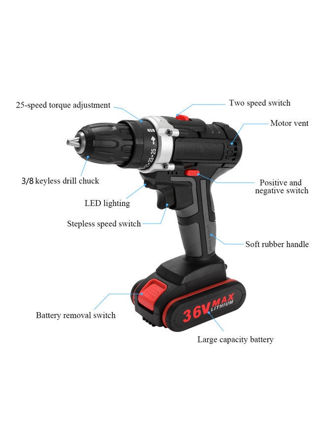 Alyashmac 36V Wireless Multi-functional Electric Impact Cordless Drill Multicolour 27.5 x 6.5 x 25cm - Image 2