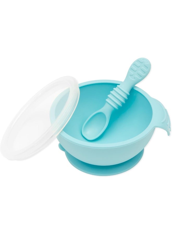 BUMKiNs مجموعة تغذية الأطفال من بومكينز، وعاء، غطاء، ملعقة، خالية من BPA، أول تغذية، فطام بقيادة الطفل - أزرق، مجموعة مكونة من 3 قطع - Image 1
