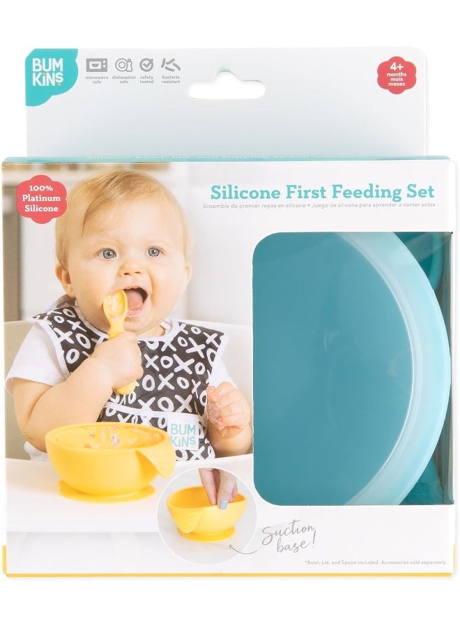 BUMKiNs مجموعة تغذية الأطفال من بومكينز، وعاء، غطاء، ملعقة، خالية من BPA، أول تغذية، فطام بقيادة الطفل - أزرق، مجموعة مكونة من 3 قطع - Image 5