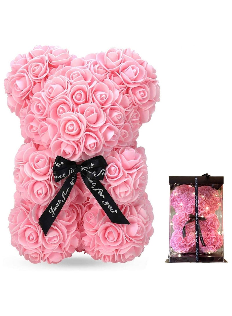 Gifts for Women – Rose Flower Bear - Rose Bear ,Pure Handmade Rose Teddy Bear ,Gift for Mothers Day, Valentines Day, Anniversary and Bridal Showers, with Clear Gift Box (Pink With Light) - Image 1