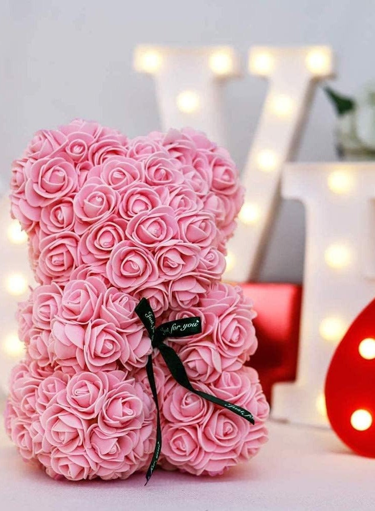 Gifts for Women – Rose Flower Bear - Rose Bear ,Pure Handmade Rose Teddy Bear ,Gift for Mothers Day, Valentines Day, Anniversary and Bridal Showers, with Clear Gift Box (Pink With Light) - Image 2
