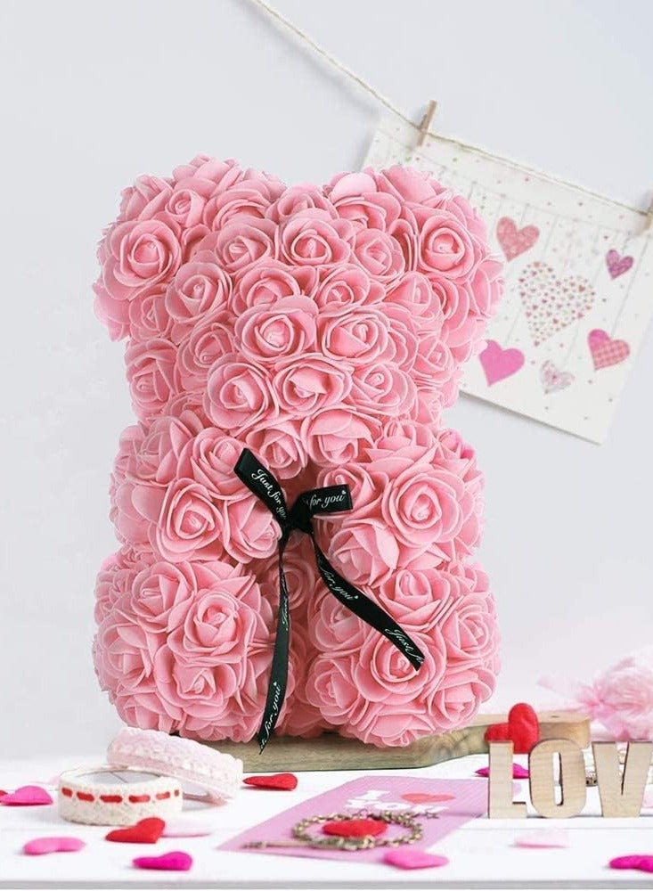 Gifts for Women – Rose Flower Bear - Rose Bear ,Pure Handmade Rose Teddy Bear ,Gift for Mothers Day, Valentines Day, Anniversary and Bridal Showers, with Clear Gift Box (Pink With Light) - Image 3