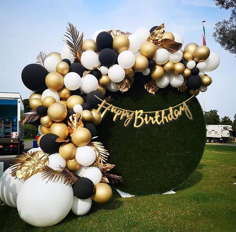 1iAM Birthday decoration combo with Black-Golden-White balloons and cursive banner - Image 1